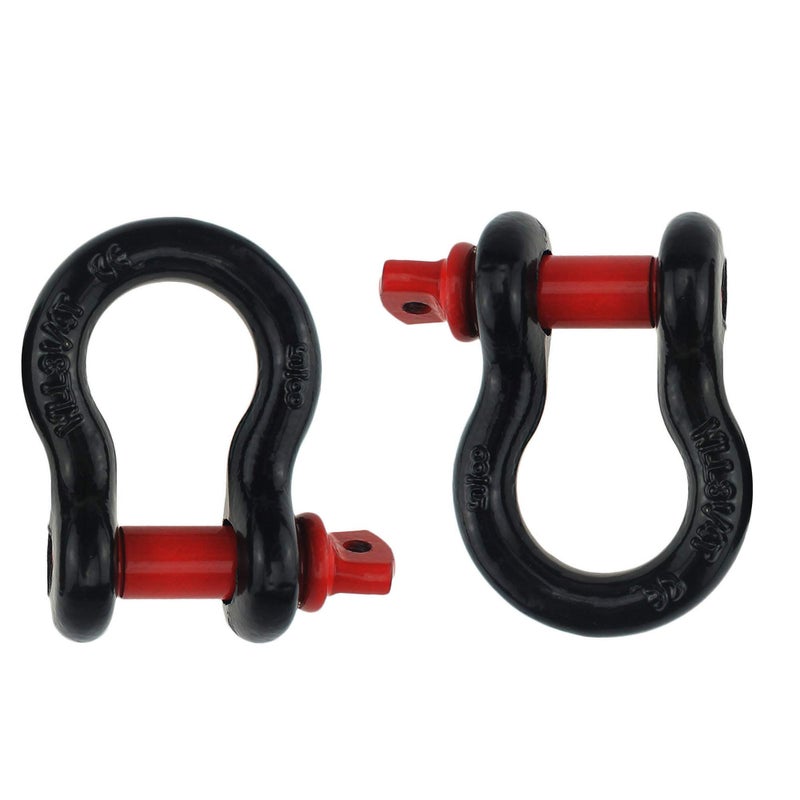 Keehui 2 Pack 5/8" D Ring Bow Shackle Isolator, 19.5 Tons (42,990 lbs) Breaking Strength, Black with Red Pin, Compatible with Passenger Car - Image 1